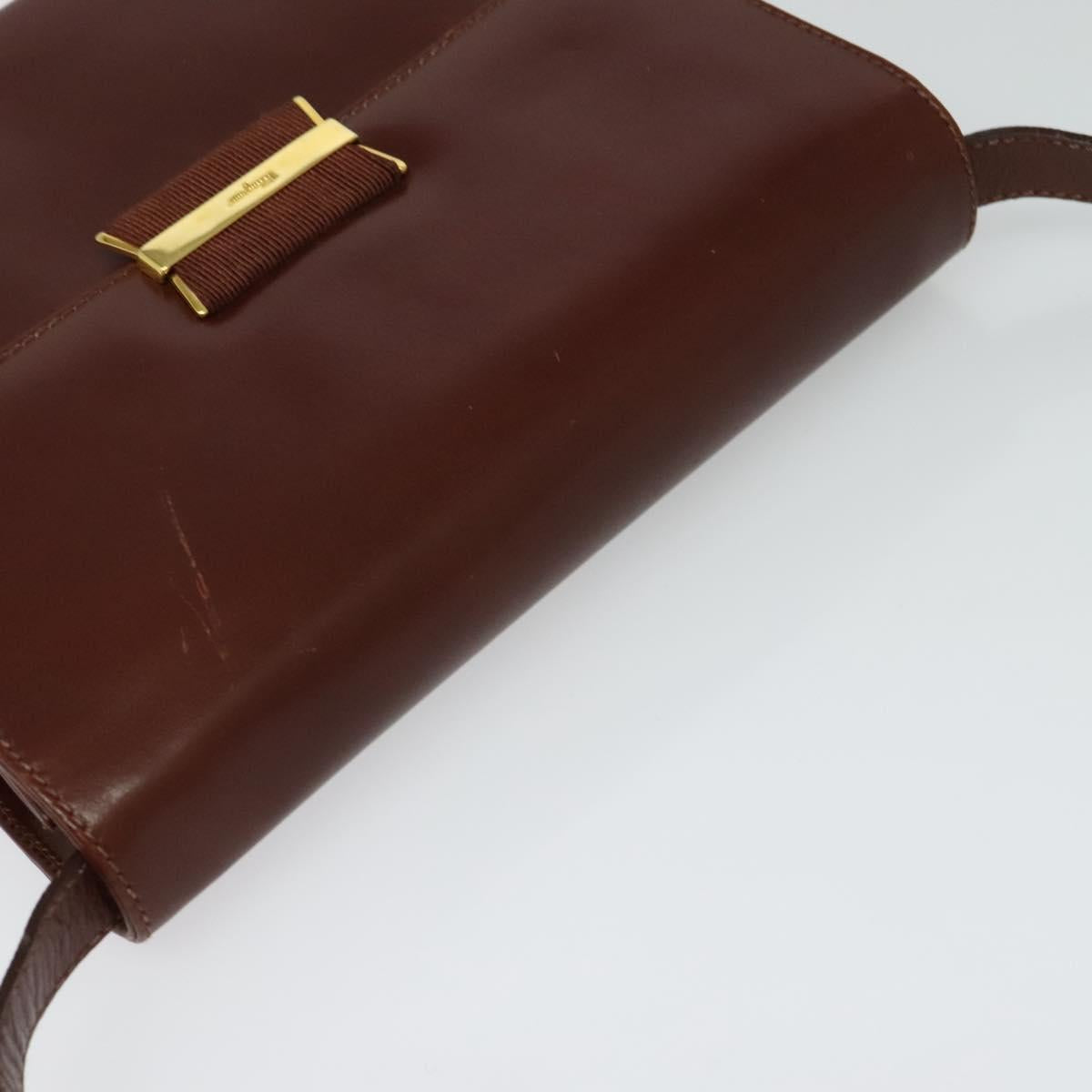 Salvatore Ferragamo Shoulder Bag Leather Brown Gold Auth hk2488