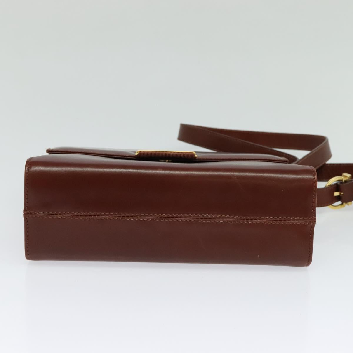 Salvatore Ferragamo Shoulder Bag Leather Brown Gold Auth hk2488