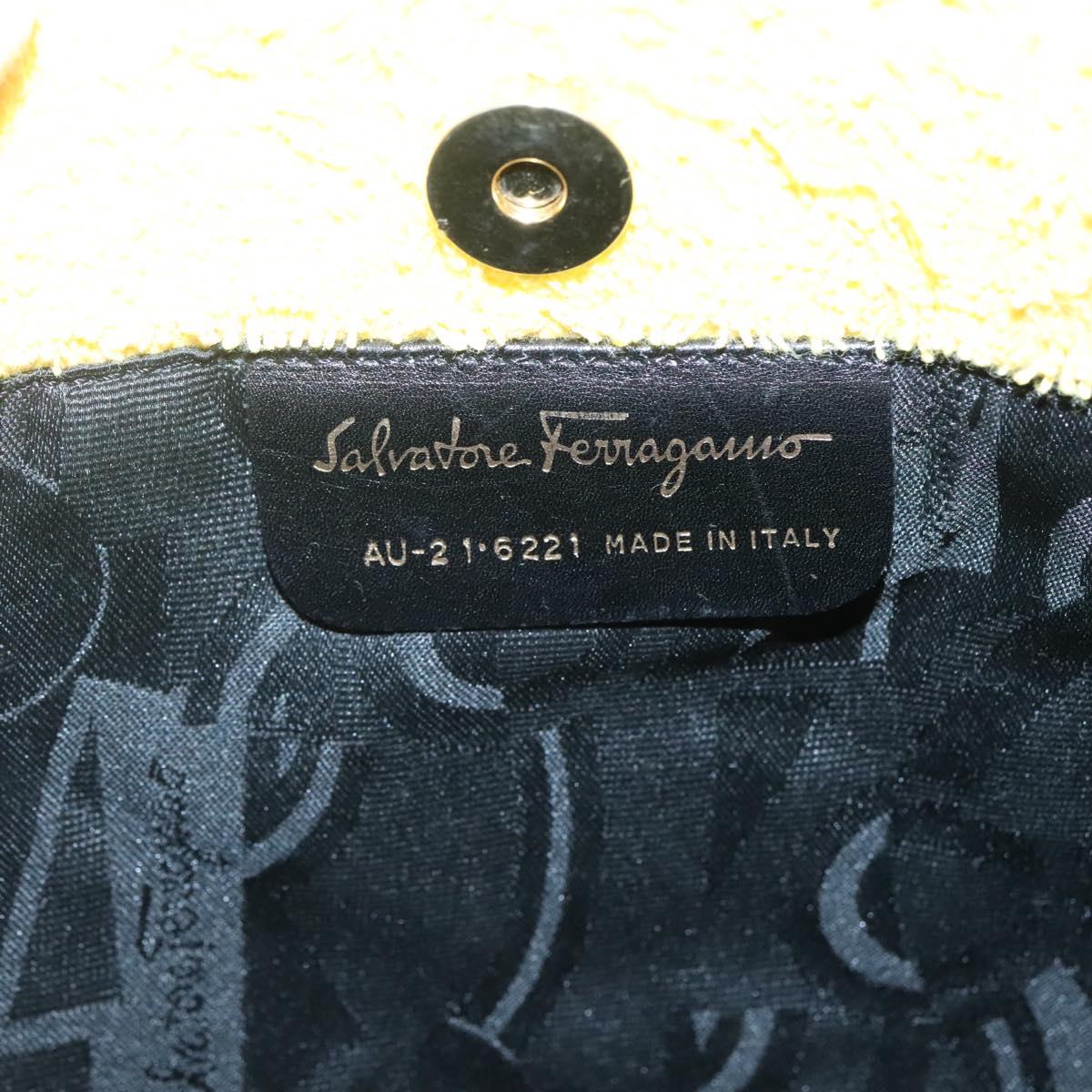 Salvatore Ferragamo Hand Bag Pile Black Gold Auth hk2489