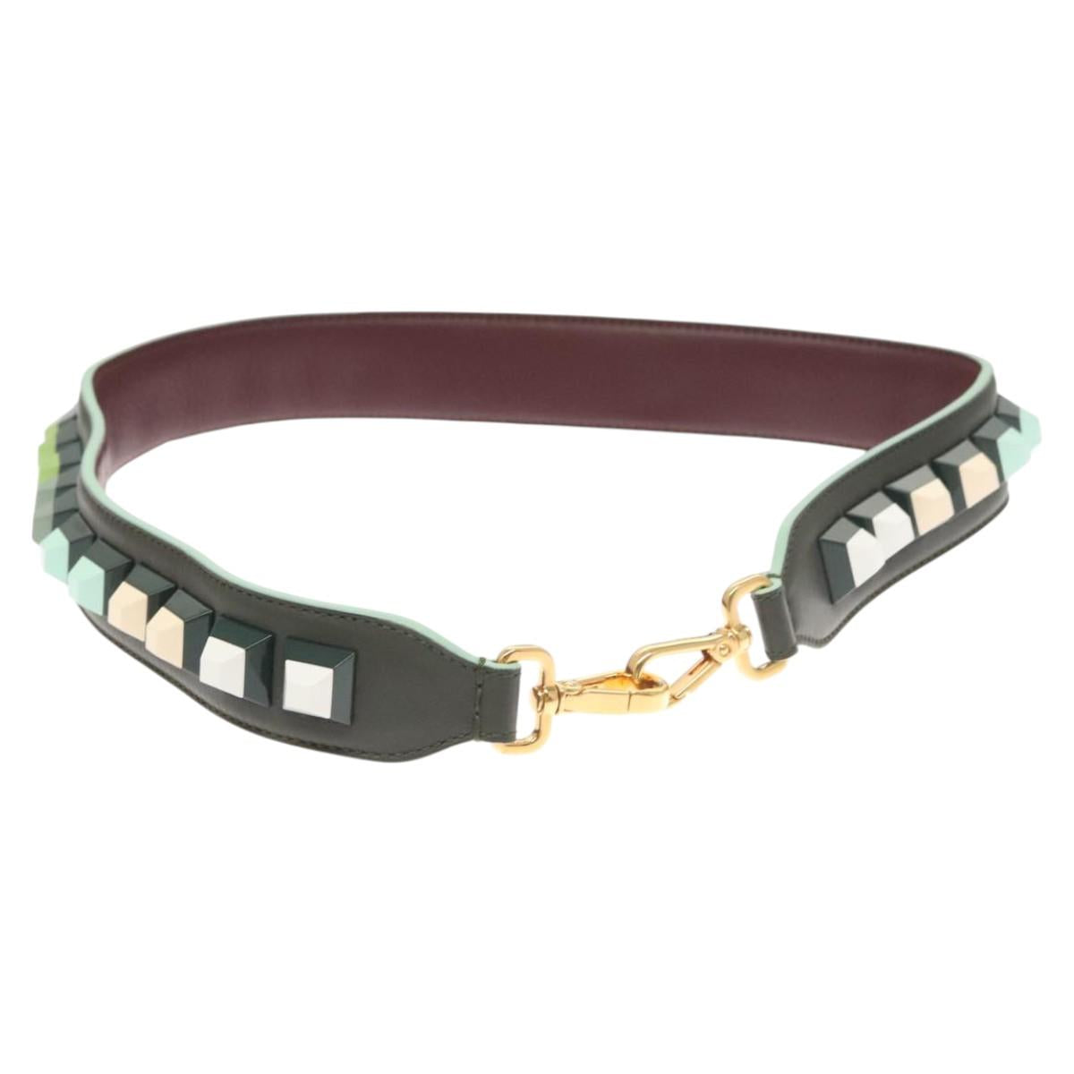 FENDI Strap You Shoulder Strap Leather Green Auth hk2492