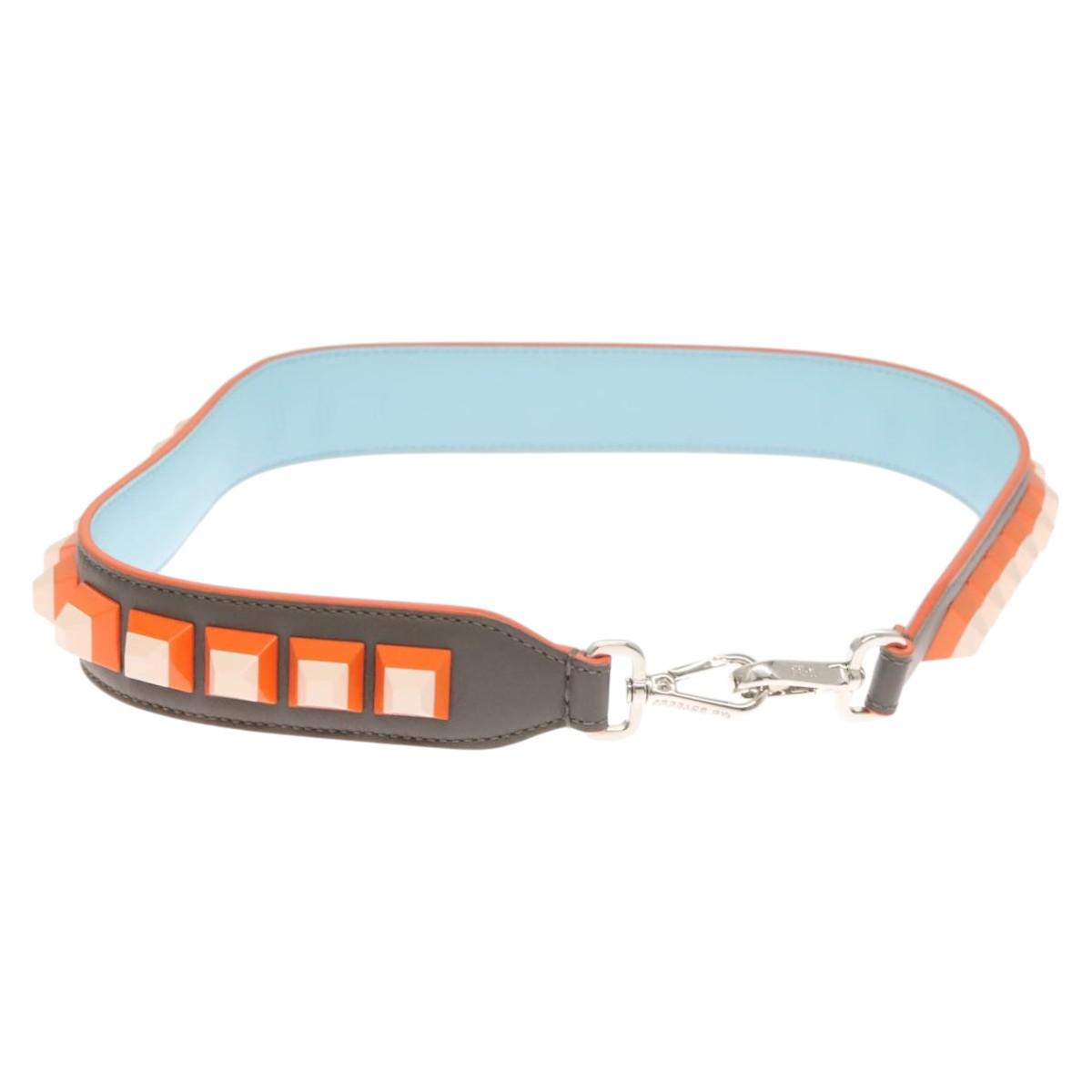 FENDI Strap You Shoulder Strap Leather Gray Auth hk2494