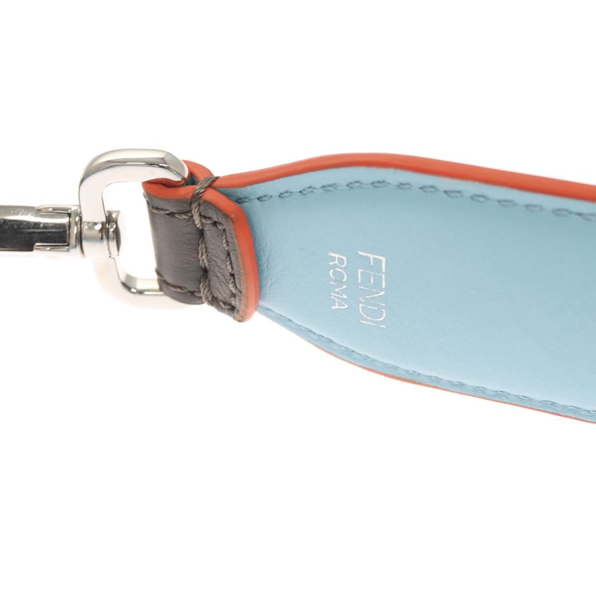 FENDI Strap You Shoulder Strap Leather Gray Auth hk2494