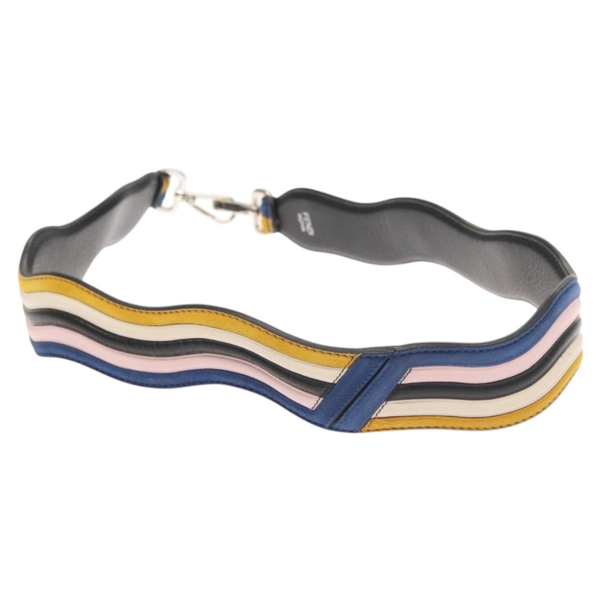 FENDI Strap You Shoulder Strap Leather Black Yellow Auth hk2496