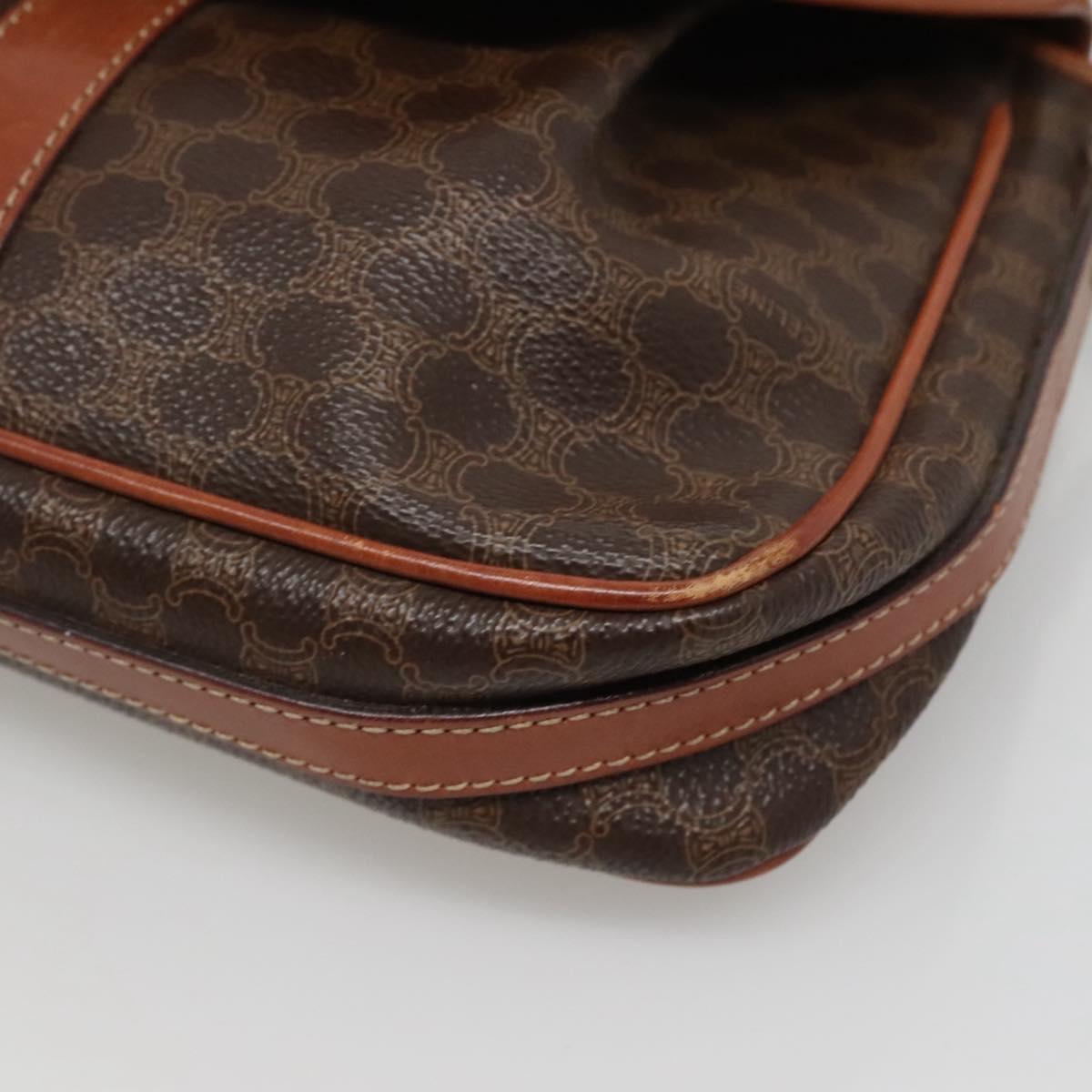 CELINE Macadam Canvas Shoulder Bag PVC Leather Brown Gold Auth hk2506