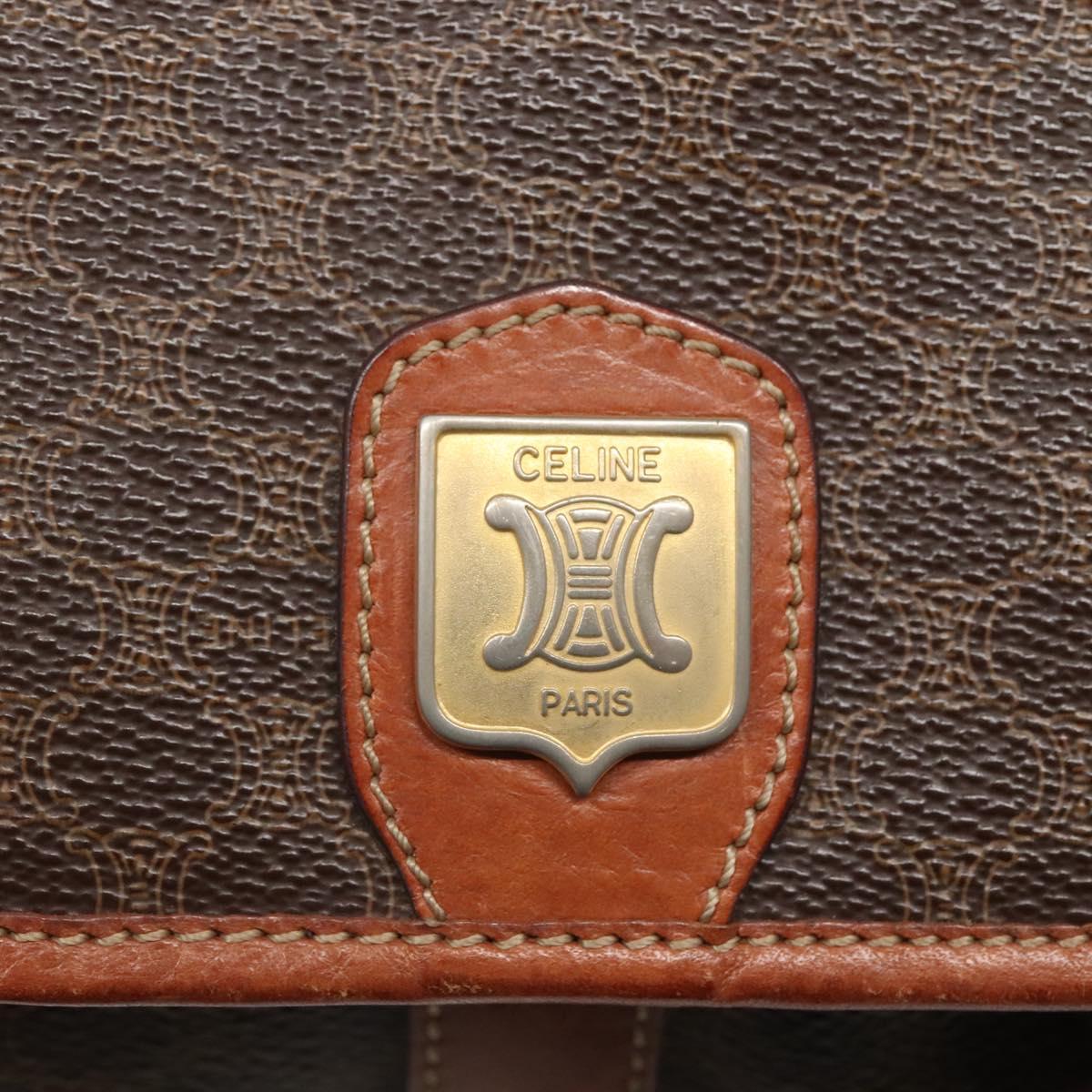 CELINE Macadam Canvas Shoulder Bag PVC Leather Brown Gold Auth hk2506