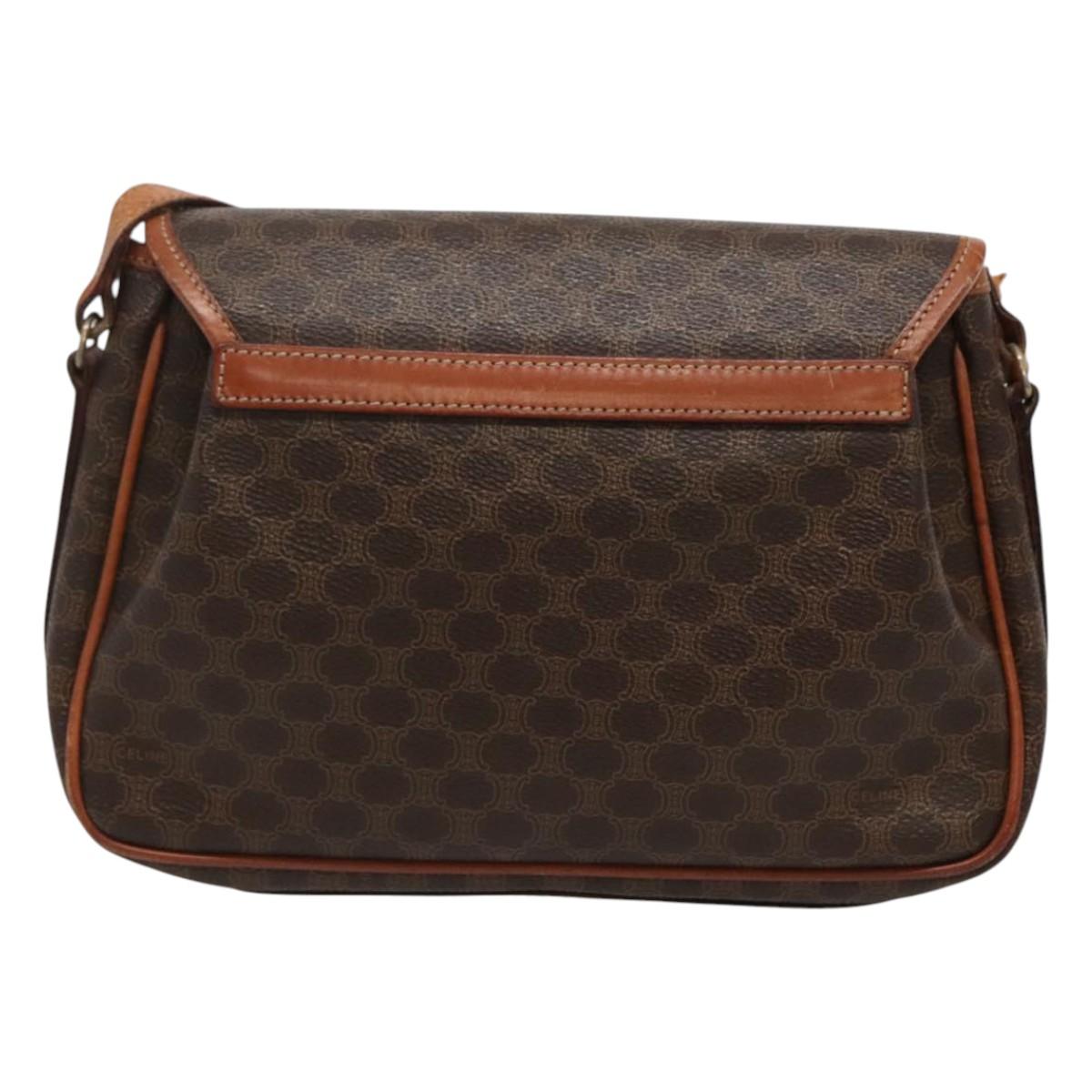 CELINE Macadam Canvas Shoulder Bag PVC Leather Brown Gold Auth hk2506