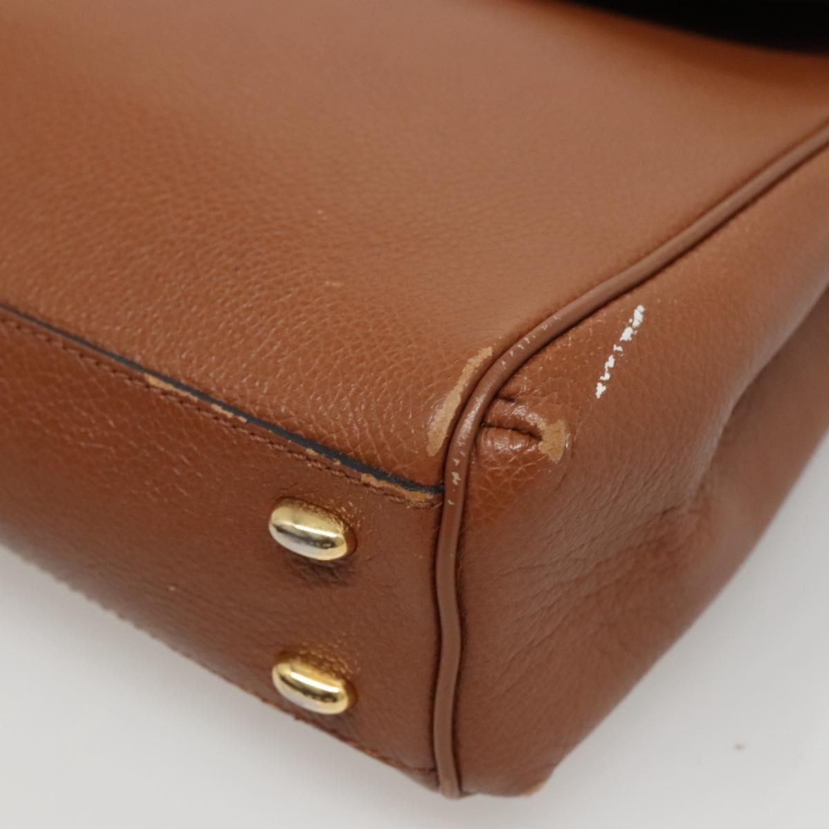 CELINE Hand Bag Leather 2way Brown Gold Auth hk2507