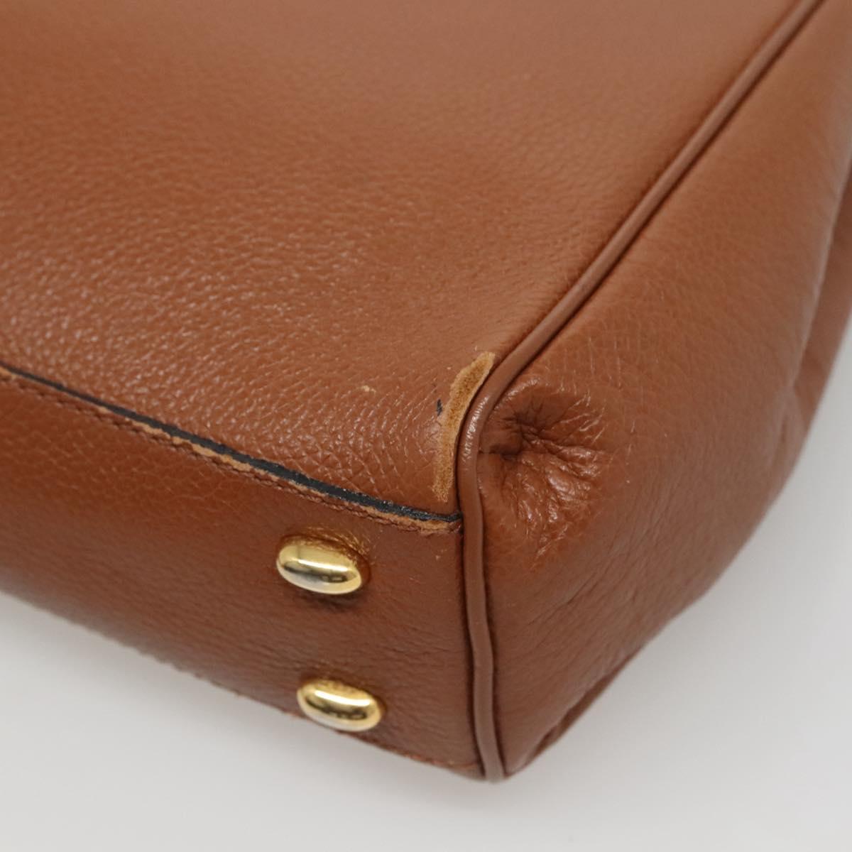 CELINE Hand Bag Leather 2way Brown Gold Auth hk2507