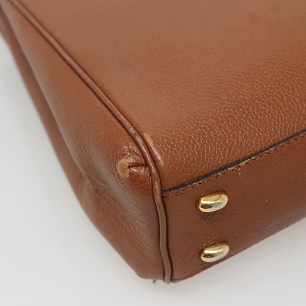 CELINE Hand Bag Leather 2way Brown Gold Auth hk2507