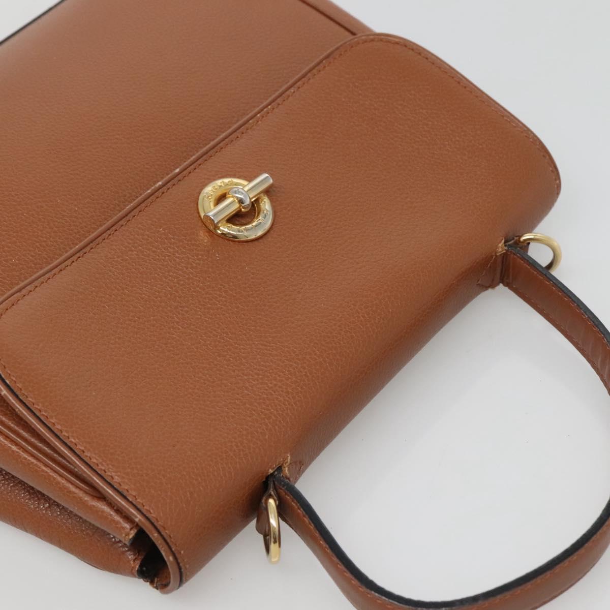 CELINE Hand Bag Leather 2way Brown Gold Auth hk2507