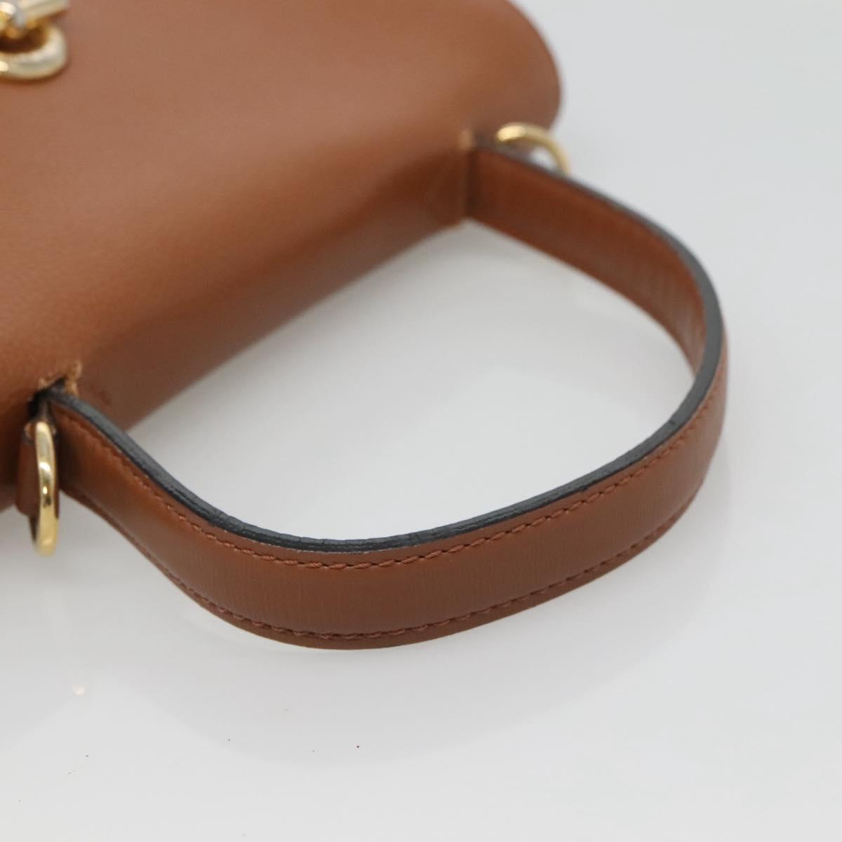 CELINE Hand Bag Leather 2way Brown Gold Auth hk2507