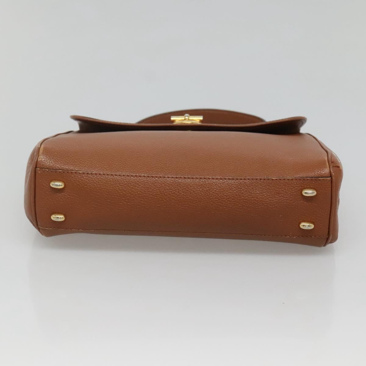 CELINE Hand Bag Leather 2way Brown Gold Auth hk2507