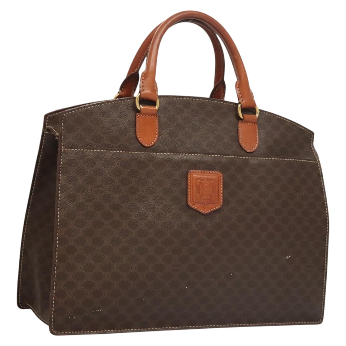 CELINE Macadam Canvas Hand Bag PVC Leather Brown Gold Auth hk2512