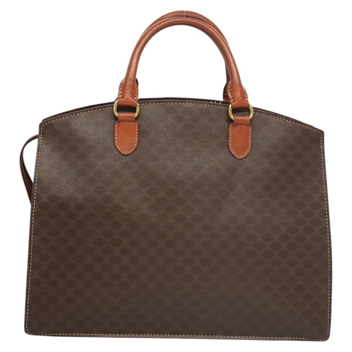 CELINE Macadam Canvas Hand Bag PVC Leather Brown Gold Auth hk2512