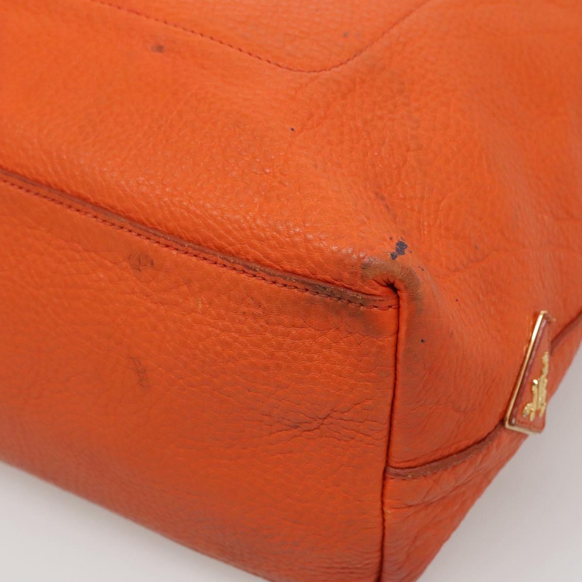 PRADA Tote Bag Leather Orange Gold Auth hk2515