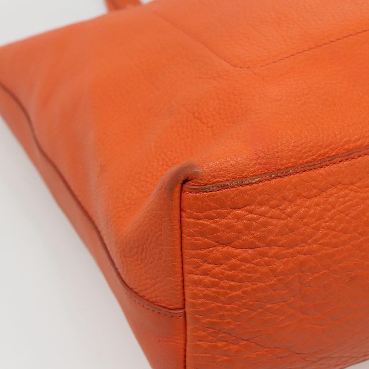 PRADA Tote Bag Leather Orange Gold Auth hk2515