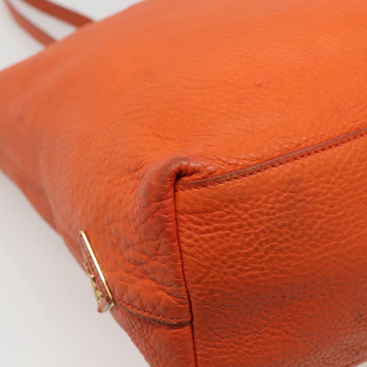 PRADA Tote Bag Leather Orange Gold Auth hk2515