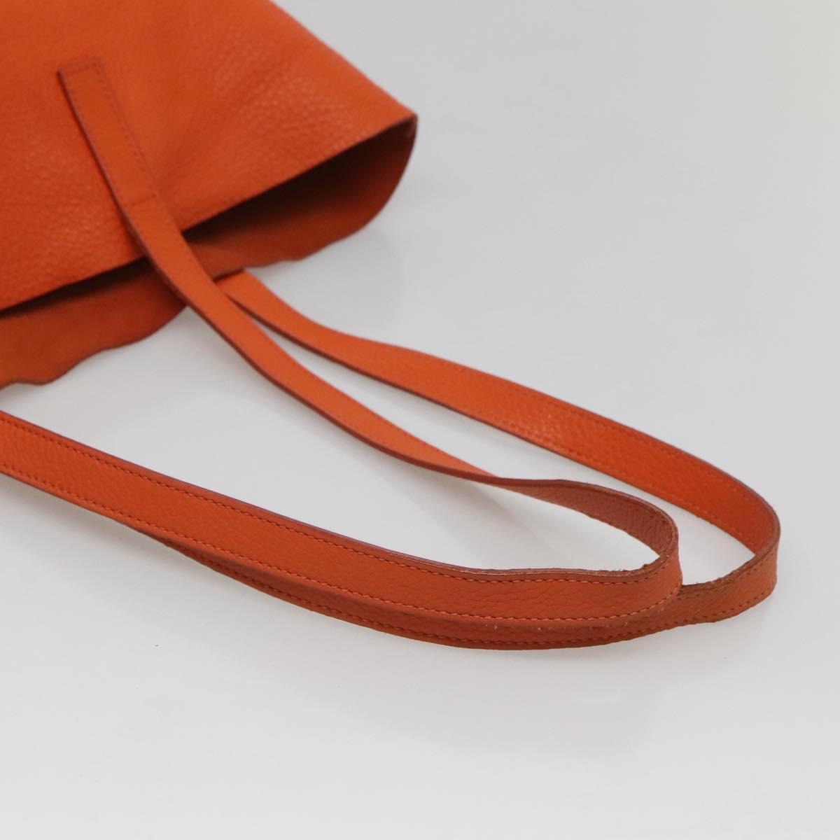 PRADA Tote Bag Leather Orange Gold Auth hk2515