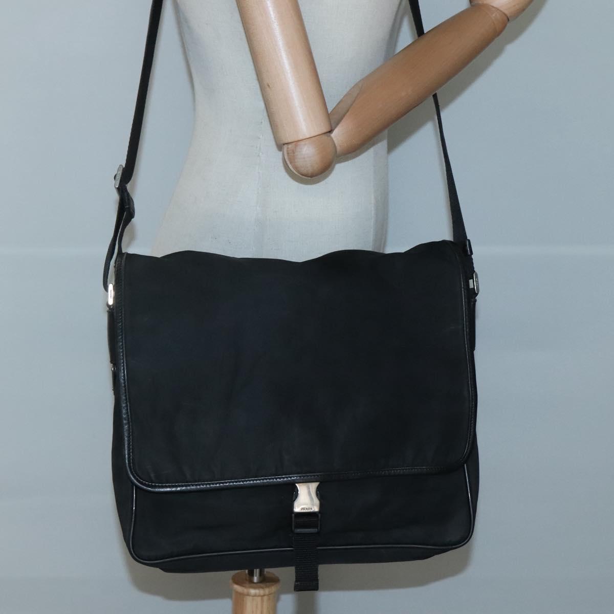 PRADA Shoulder Bag Nylon Black Silver Auth hk2516