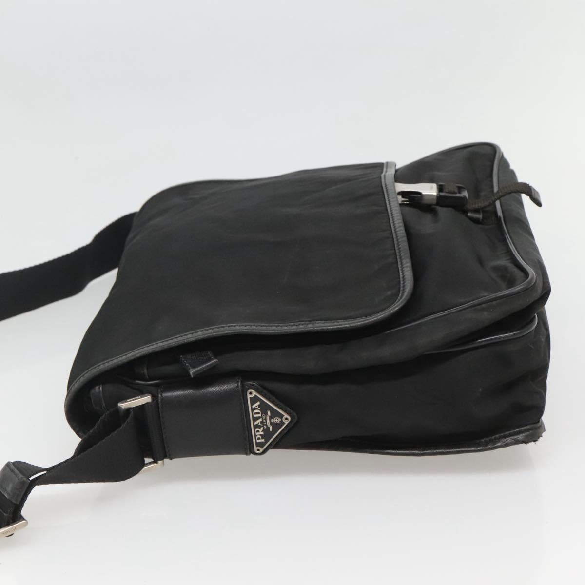 PRADA Shoulder Bag Nylon Black Silver Auth hk2516