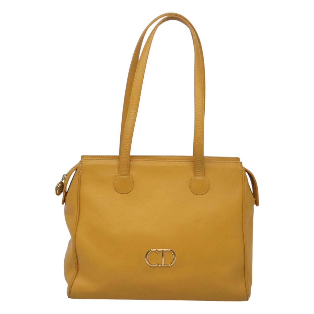 Christian Dior Tote Bag Leather Yellow Gold Auth hk2518