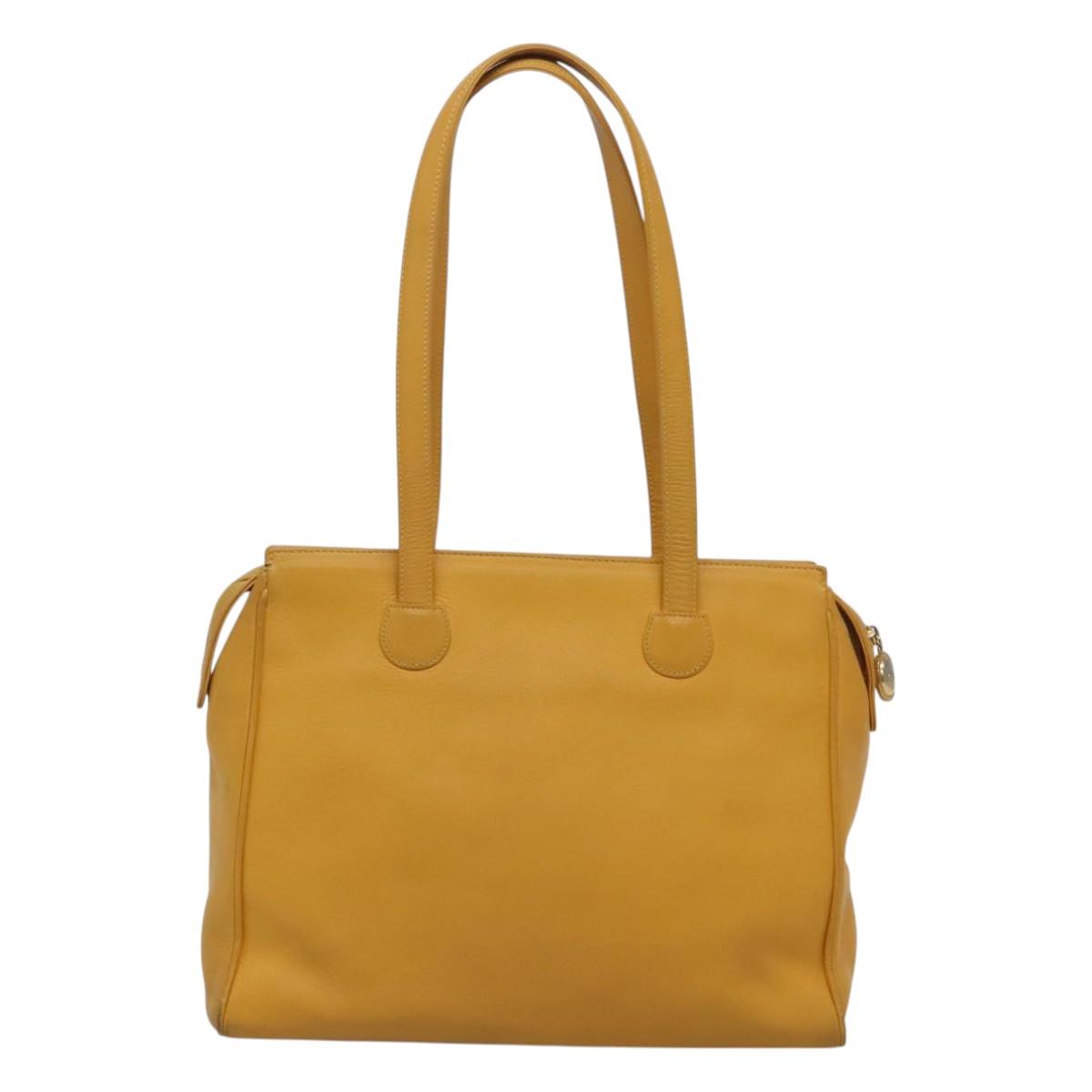 Christian Dior Tote Bag Leather Yellow Gold Auth hk2518