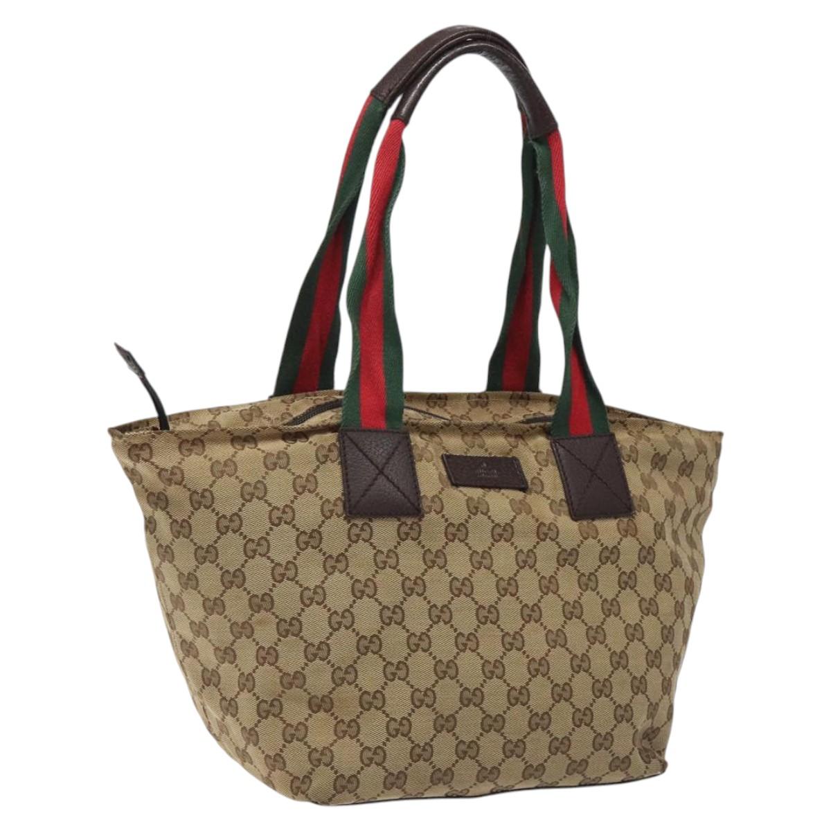 GUCCI GG Canvas Web Sherry Line Tote Bag Beige Green Red 131230 Auth hk2585