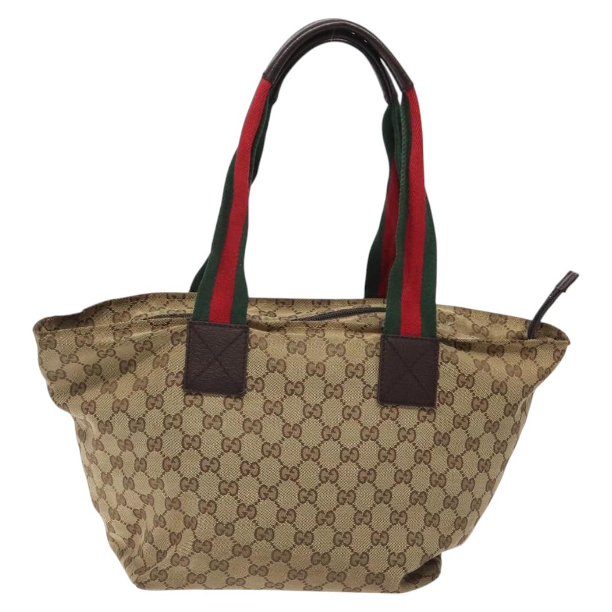 GUCCI GG Canvas Web Sherry Line Tote Bag Beige Green Red 131230 Auth hk2585