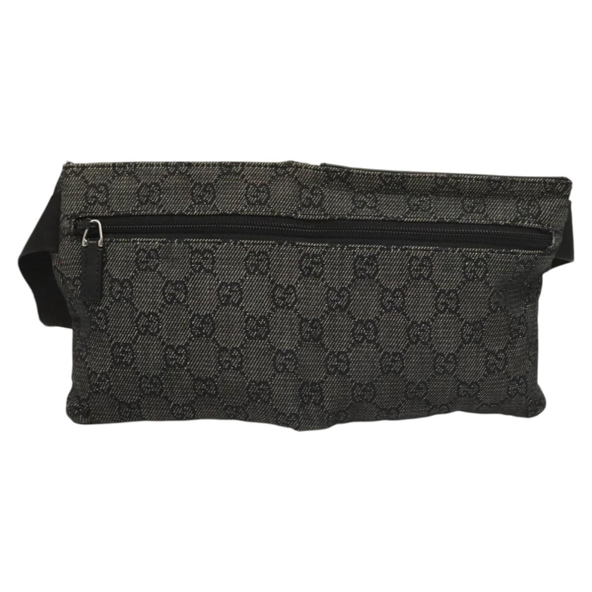 GUCCI GG Canvas Waist bag Black Silver 28566 Auth hk2587