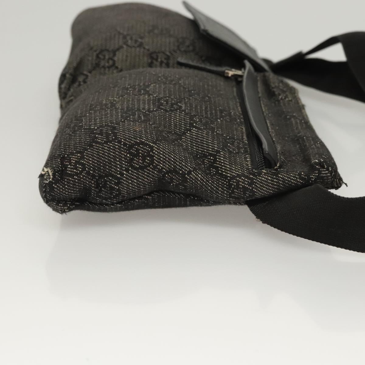 GUCCI GG Canvas Waist bag Black Silver 28566 Auth hk2587