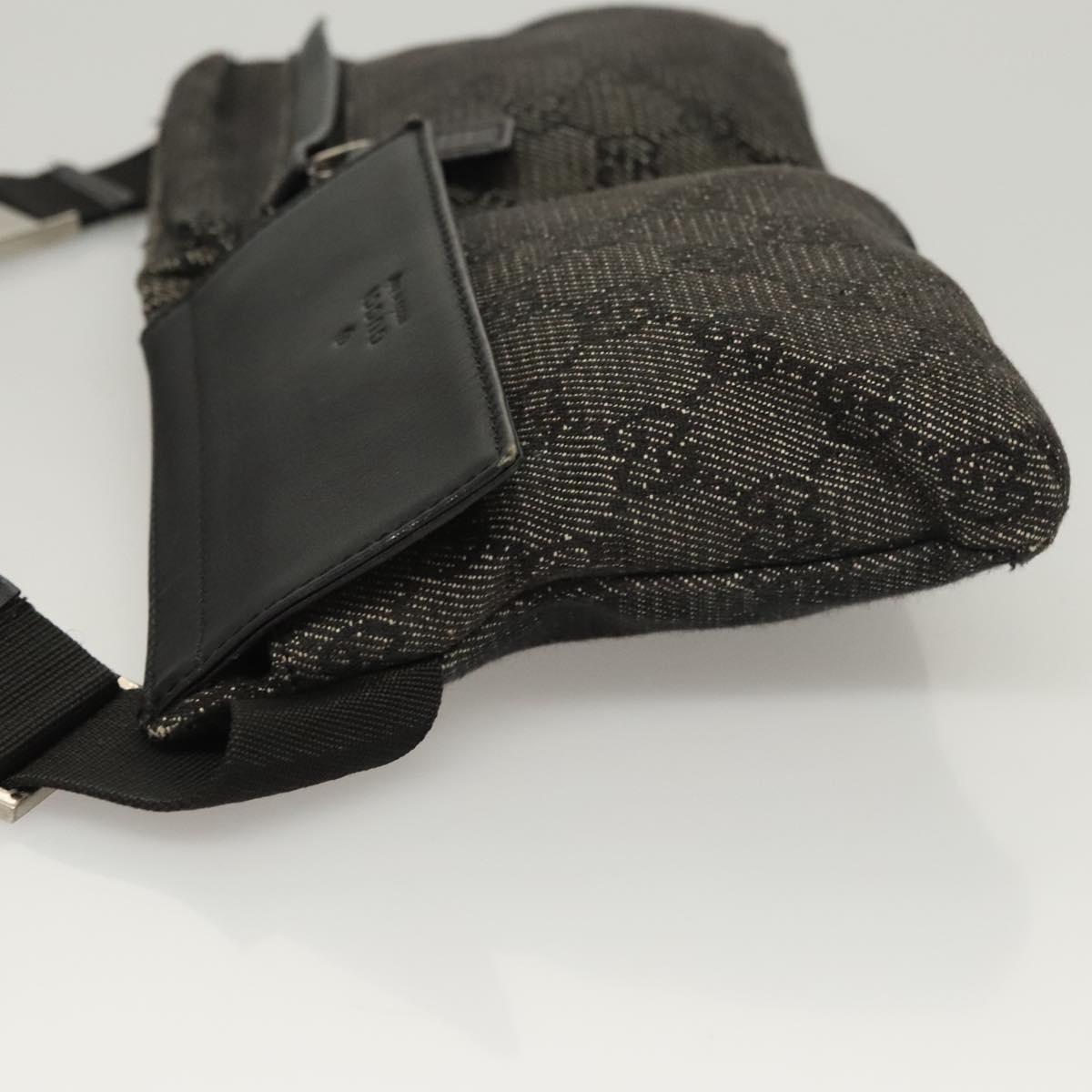 GUCCI GG Canvas Waist bag Black Silver 28566 Auth hk2587