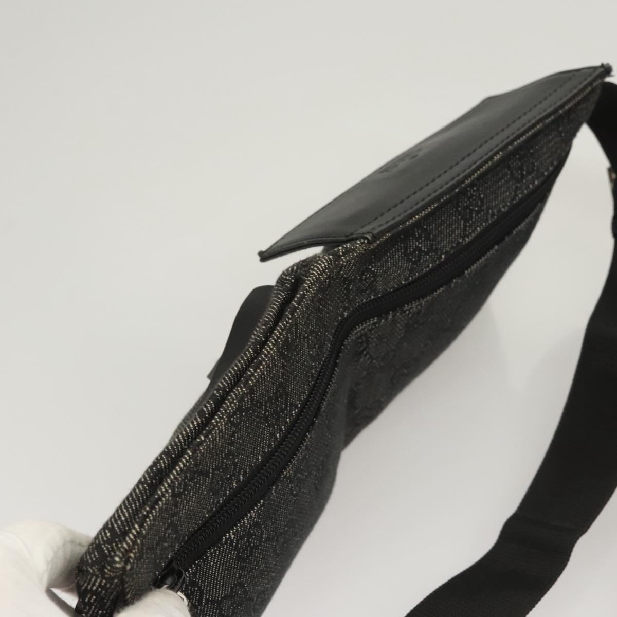 GUCCI GG Canvas Waist bag Black Silver 28566 Auth hk2587