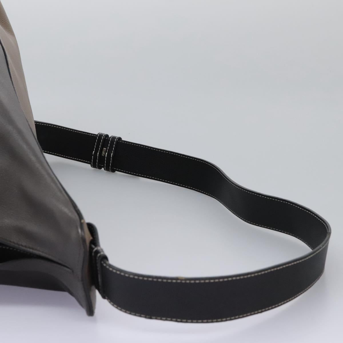 LOEWE Anagram Body Bag Leather Gray Silver Auth hk2593