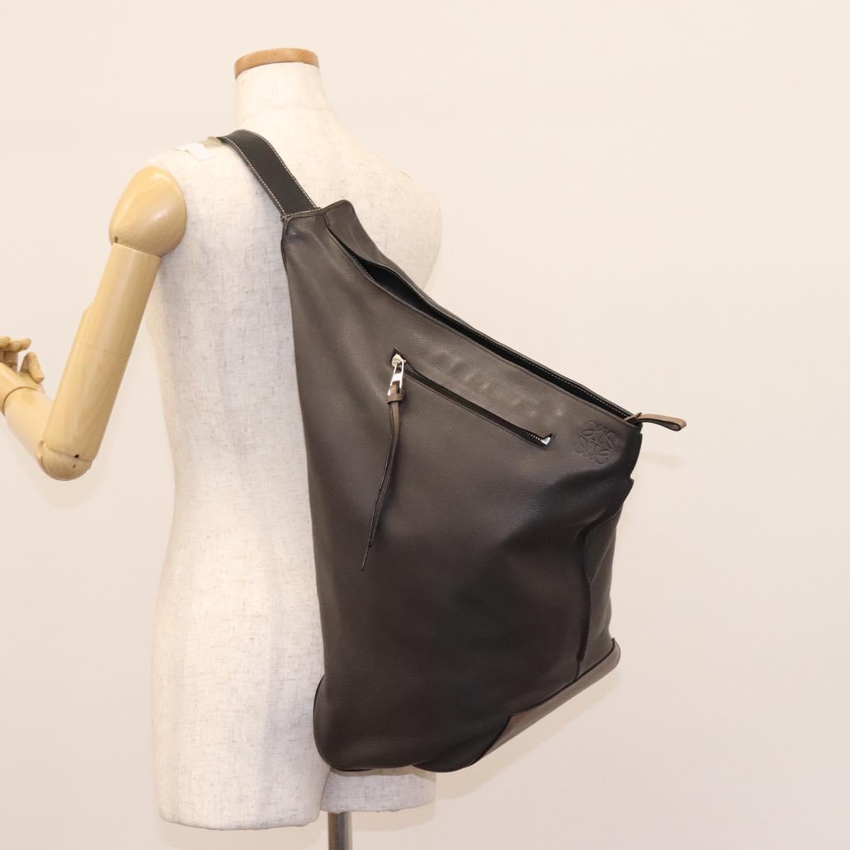 LOEWE Anagram Body Bag Leather Gray Silver Auth hk2593