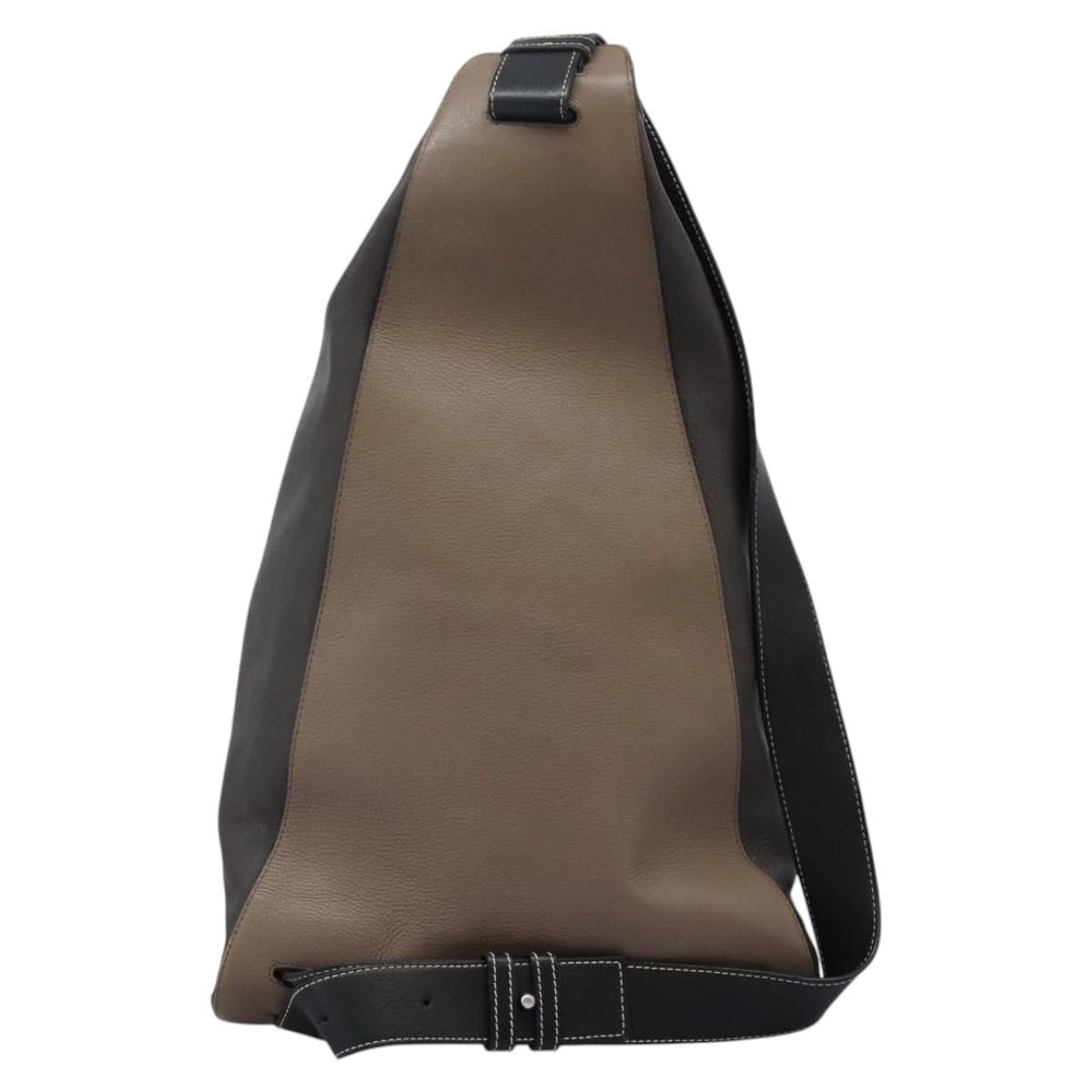 LOEWE Anagram Body Bag Leather Gray Silver Auth hk2593