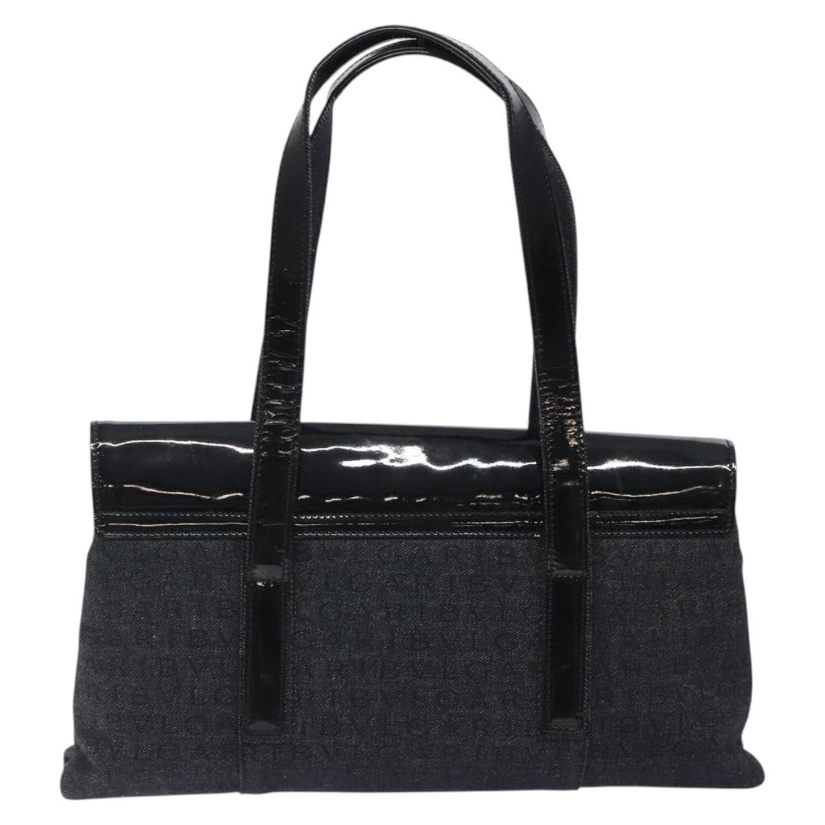 BVLGARI Logo Mania Shoulder Bag Canvas Black Silver Auth hk2594