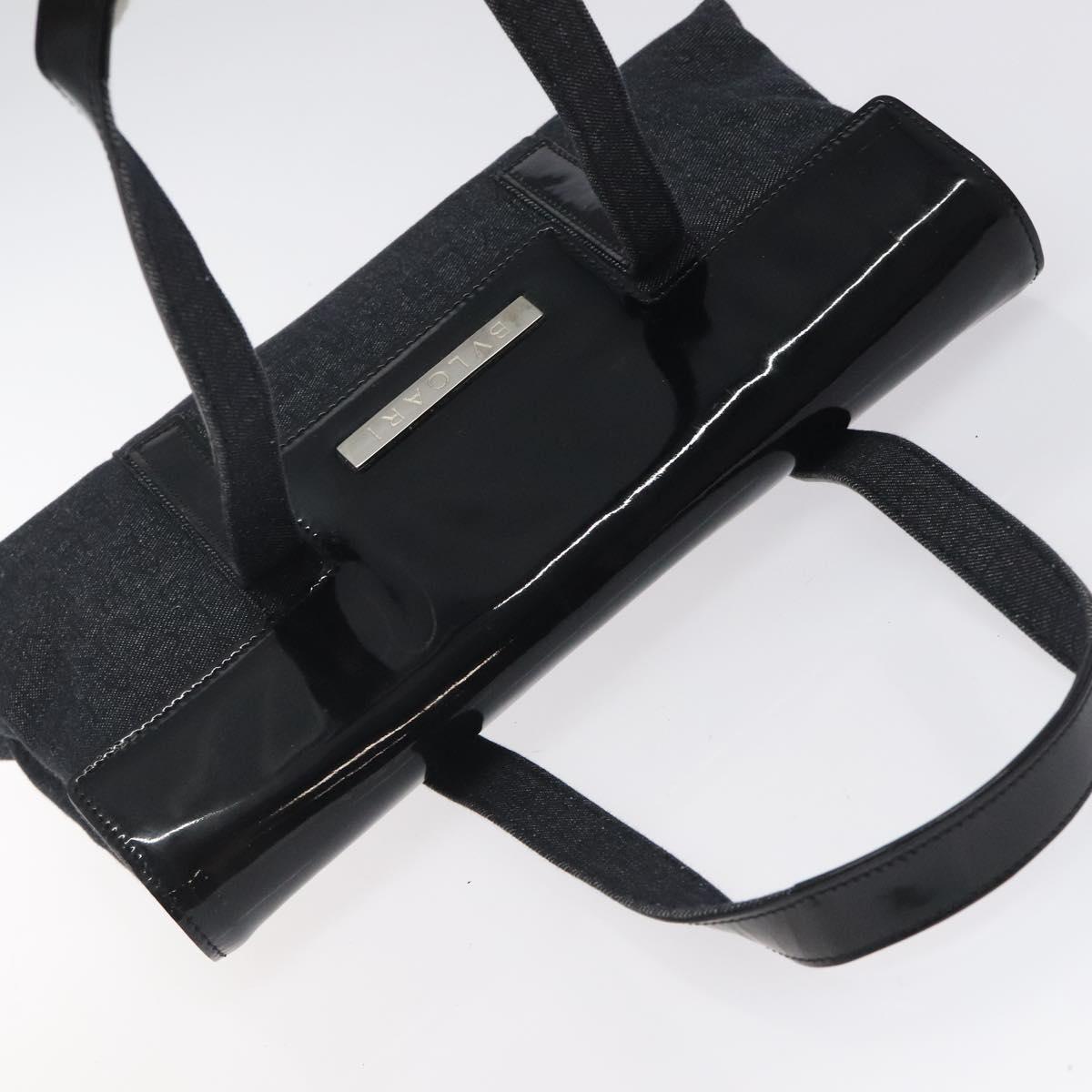 BVLGARI Logo Mania Shoulder Bag Canvas Black Silver Auth hk2594