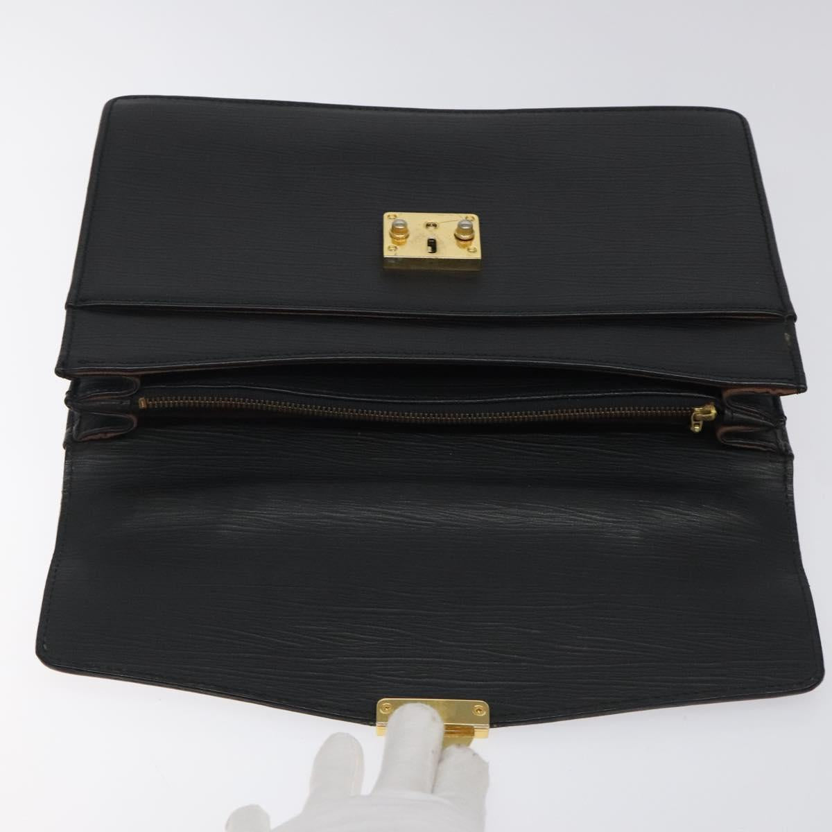 Gianni Versace Hand Bag Leather Black Gold Auth hk2598