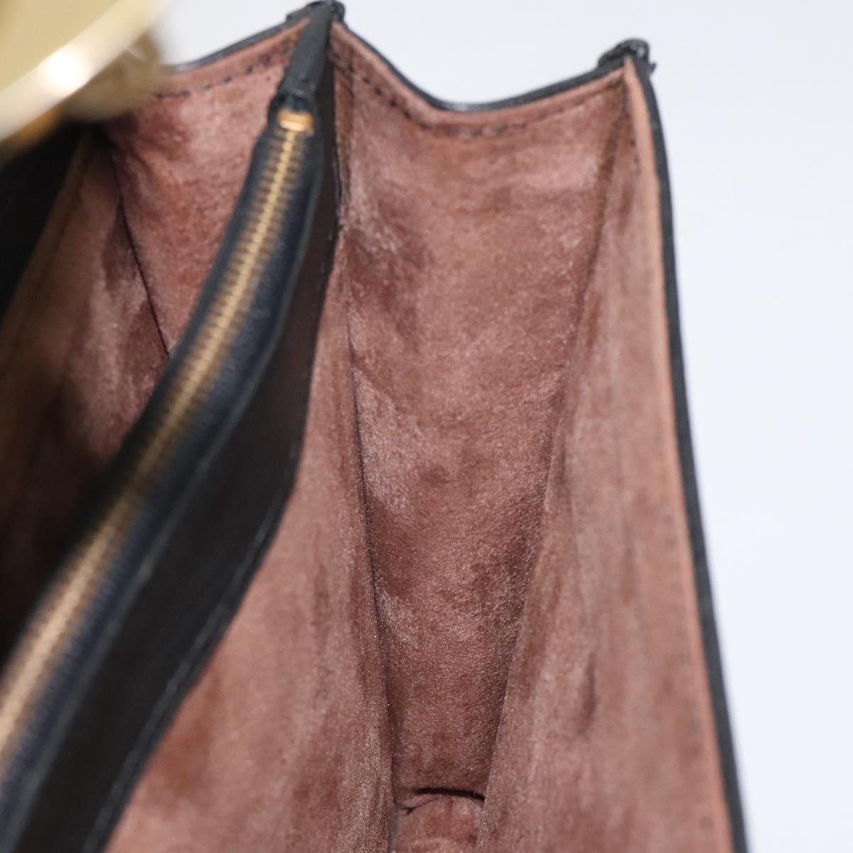 Gianni Versace Hand Bag Leather Black Gold Auth hk2598