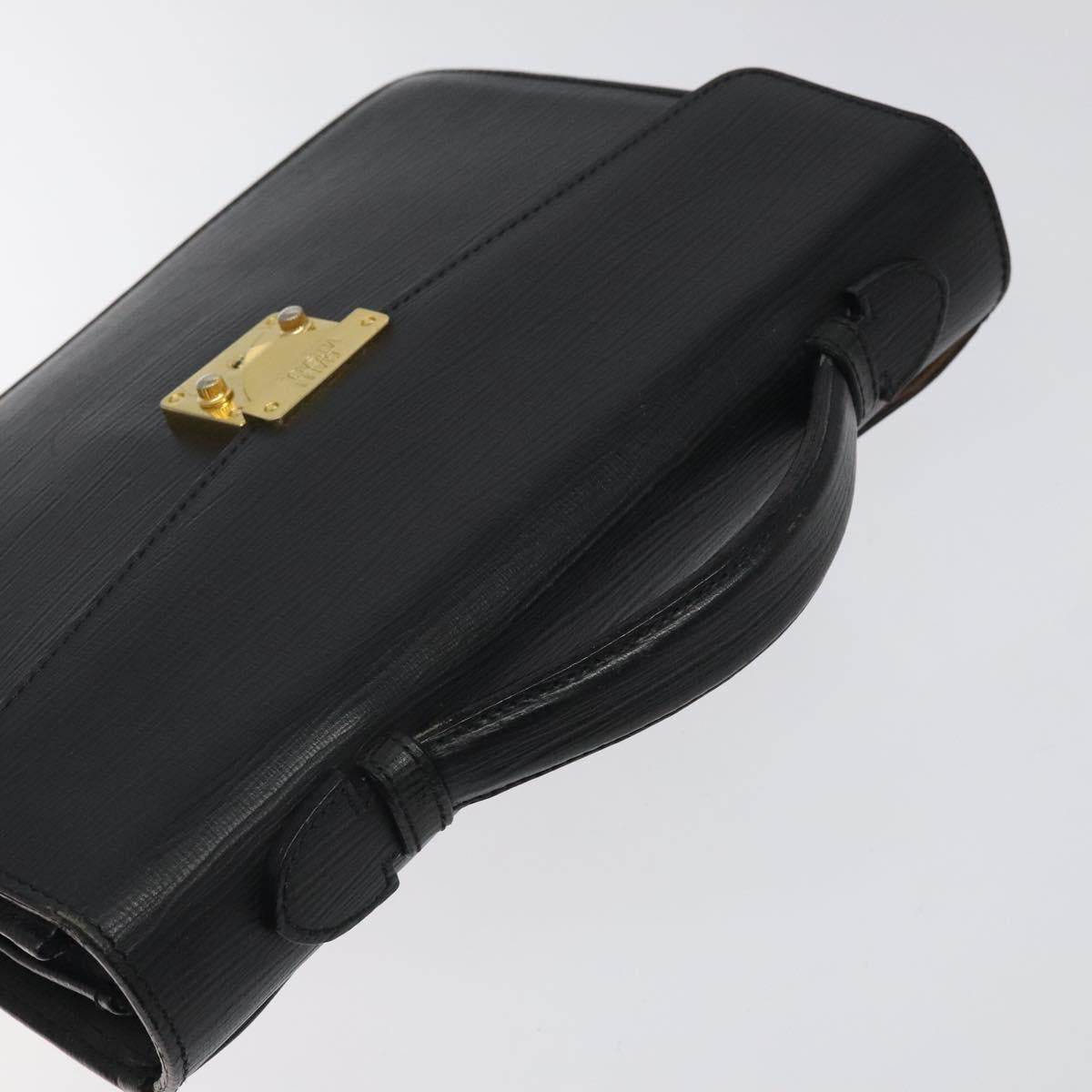 Gianni Versace Hand Bag Leather Black Gold Auth hk2598