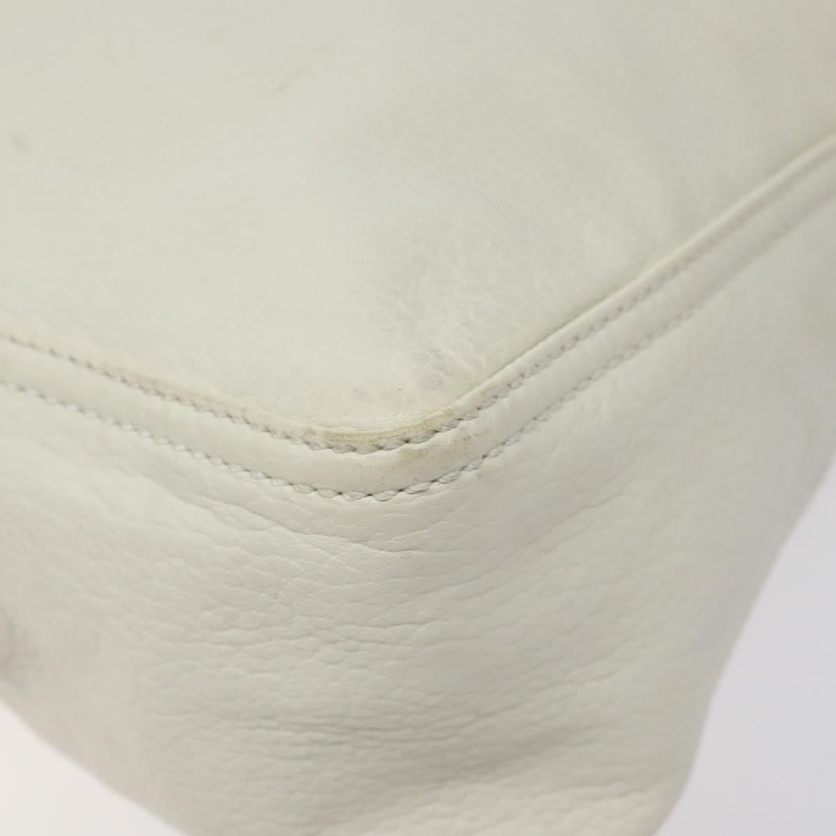 FENDI Hand Bag Leather White Silver Auth hk2612