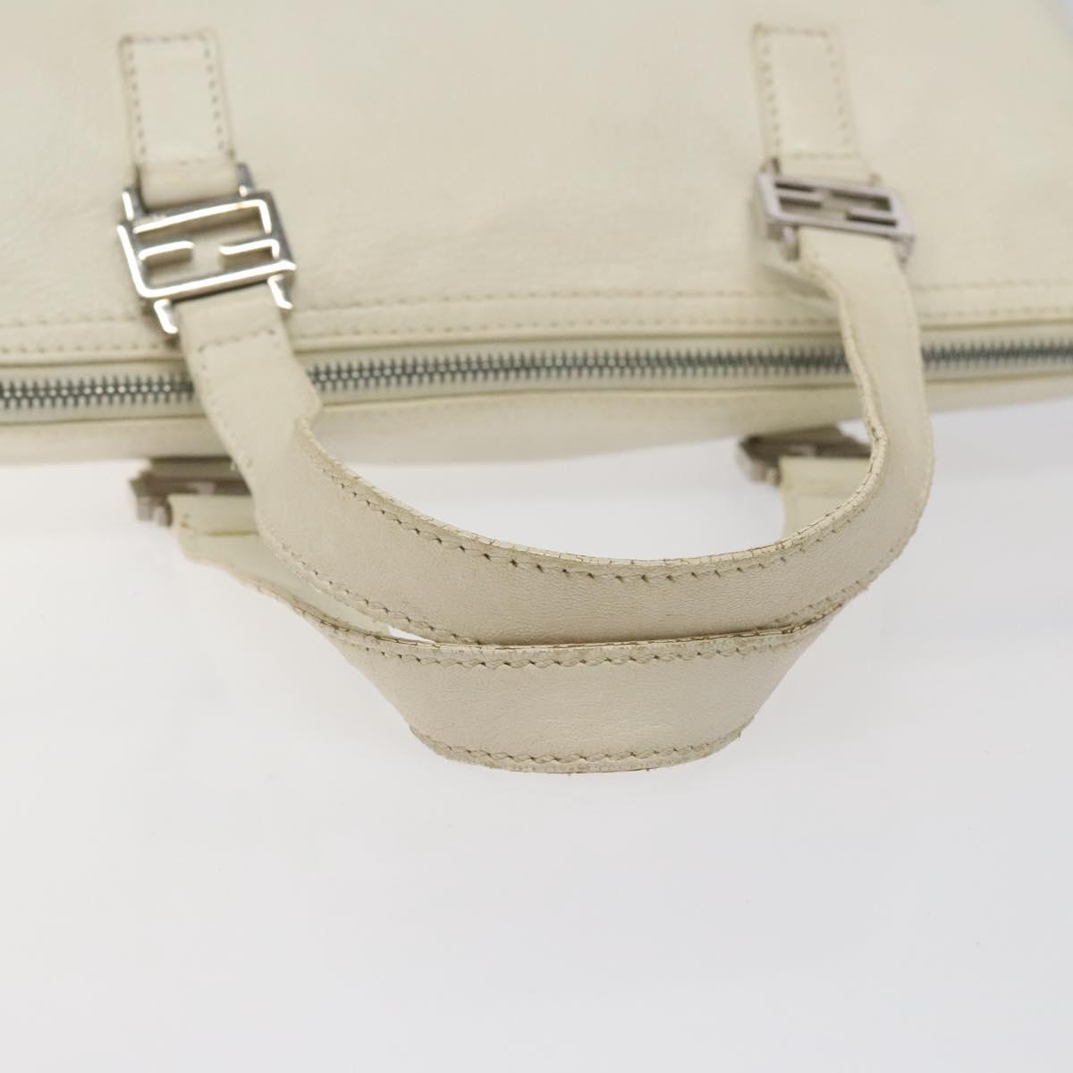 FENDI Hand Bag Leather White Silver Auth hk2612