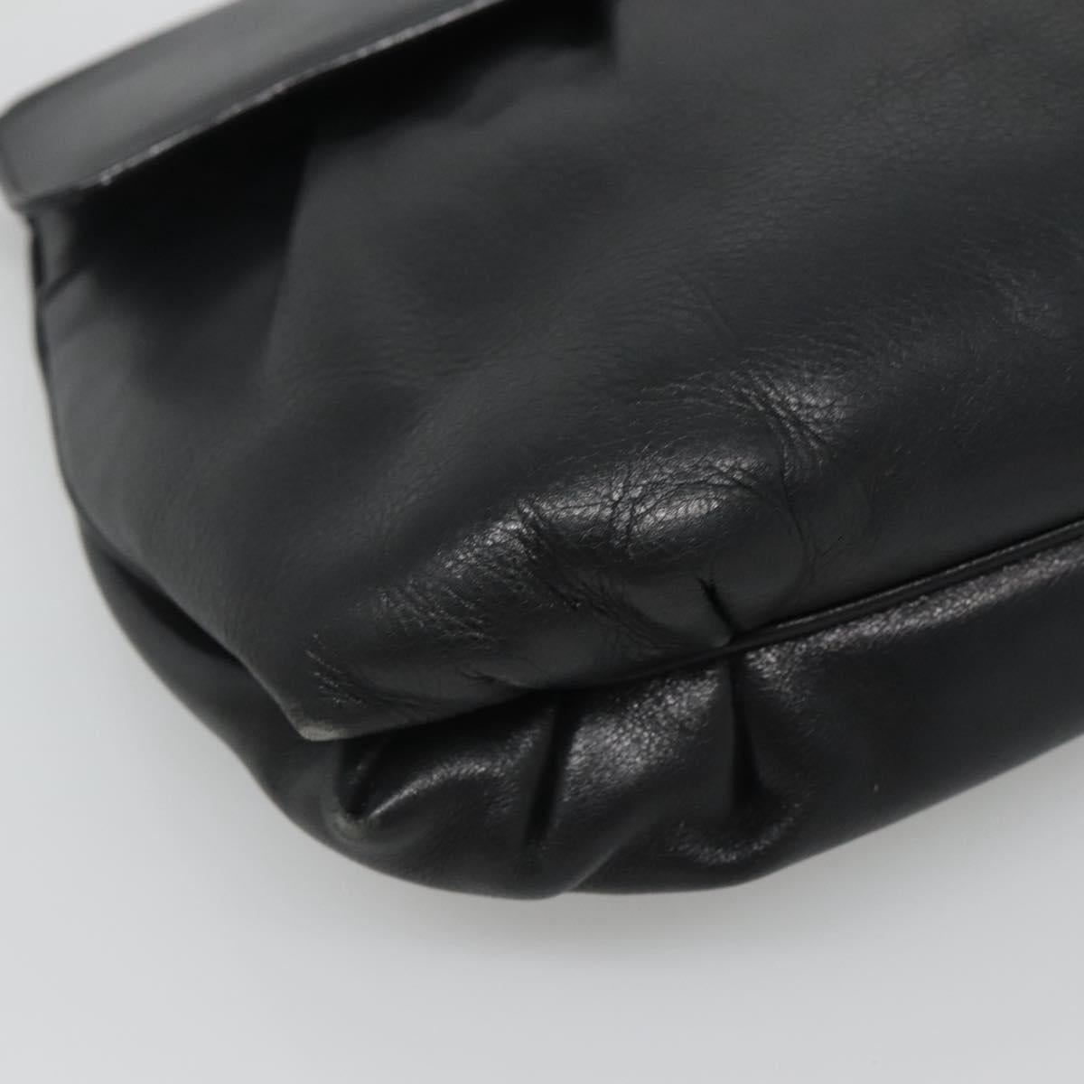 CELINE Shoulder Bag Leather Black Gold Auth hk2624