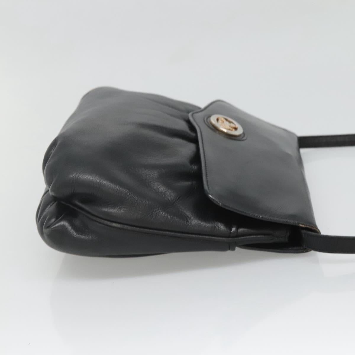 CELINE Shoulder Bag Leather Black Gold Auth hk2624