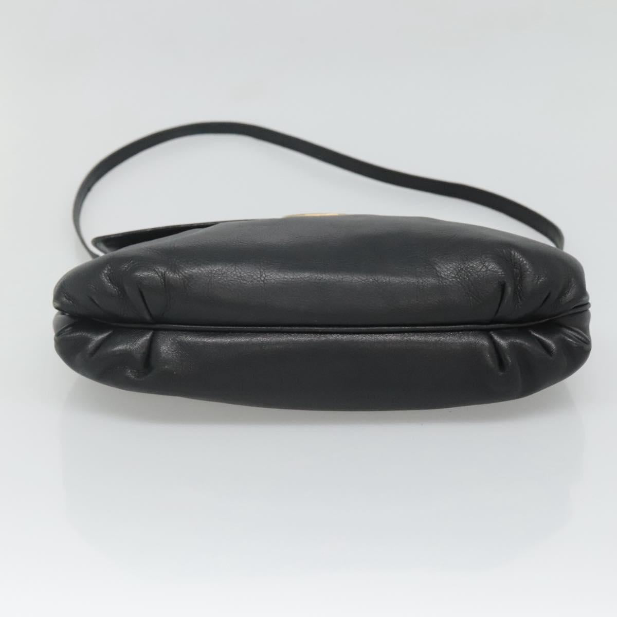 CELINE Shoulder Bag Leather Black Gold Auth hk2624