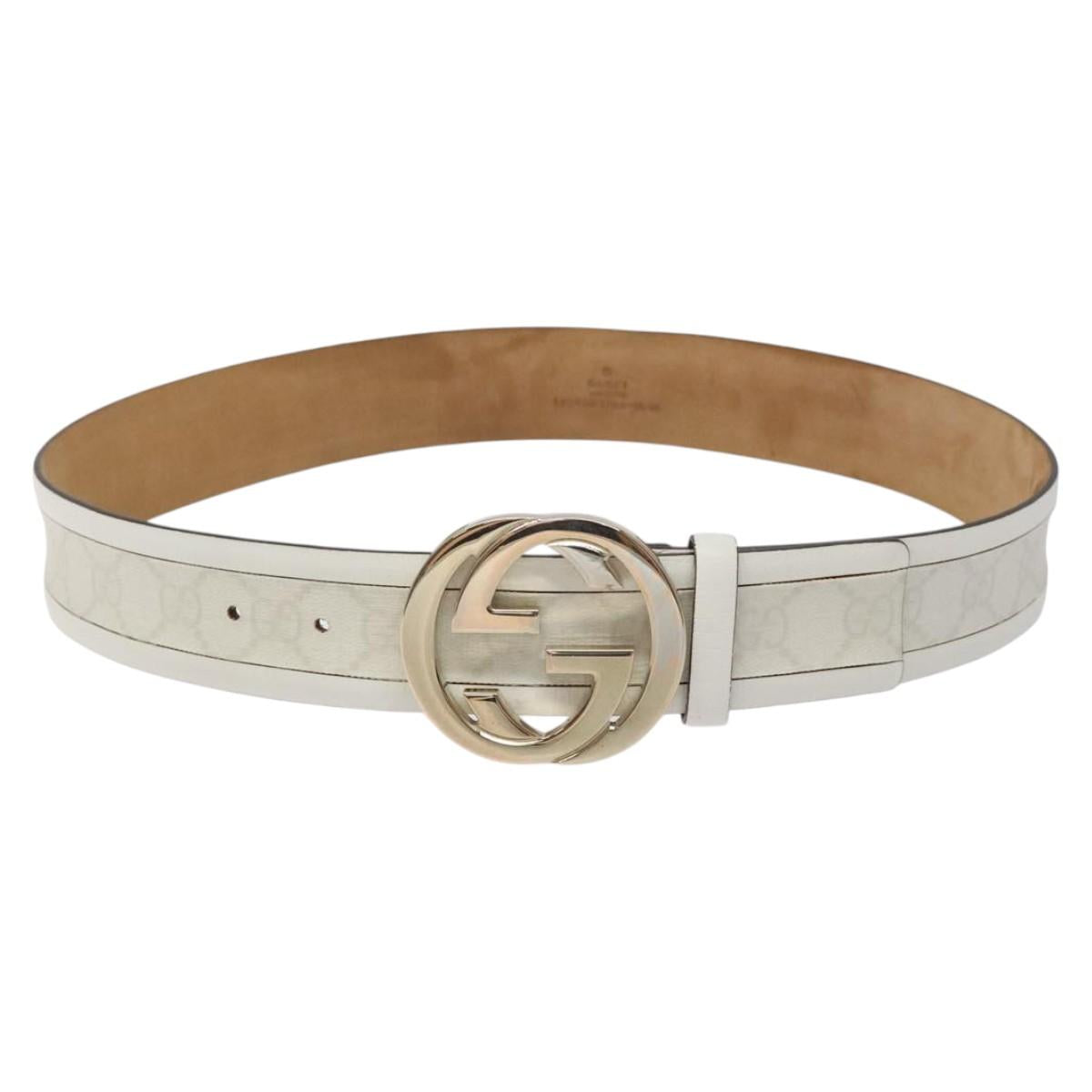 GUCCI Interlocking GG Supreme Belt PVC 35.4"" White 142930 Auth hk2653
