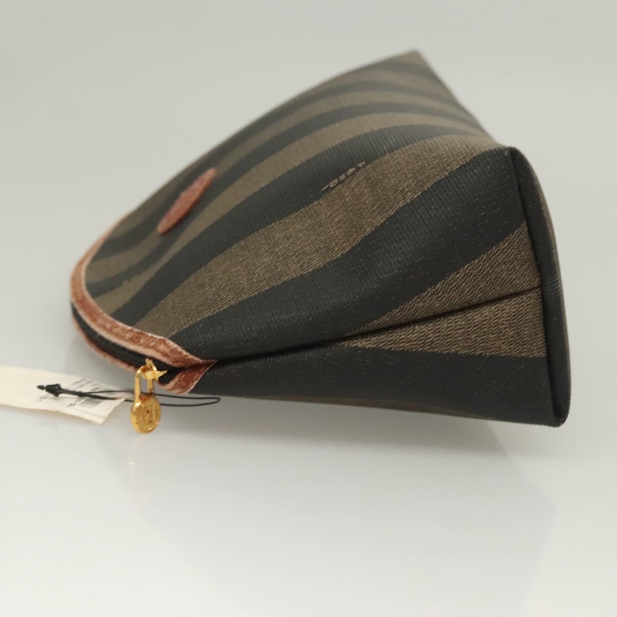 FENDI Pecan Canvas Pouch Black Brown gold Auth hk2781
