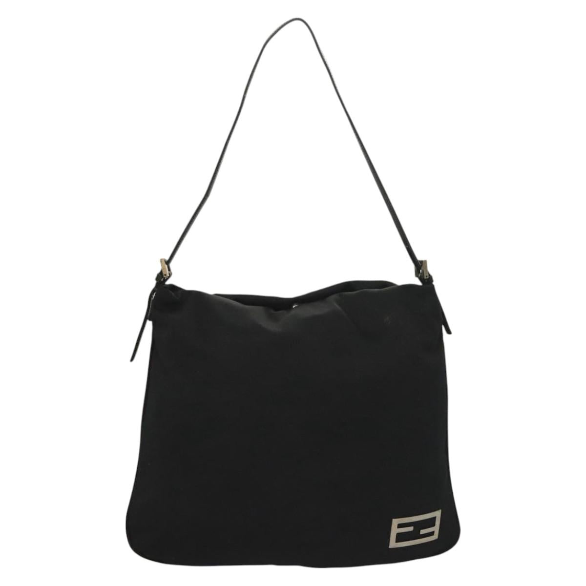 FENDI Shoulder Bag Nylon Black Silver Auth hk2783