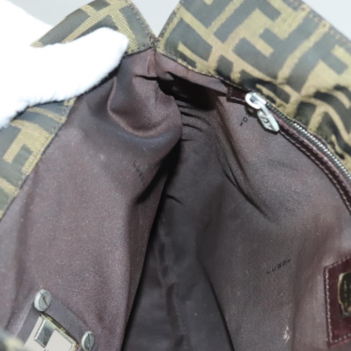 FENDI Zucca Canvas Shoulder Bag Brown Black Auth hk2786
