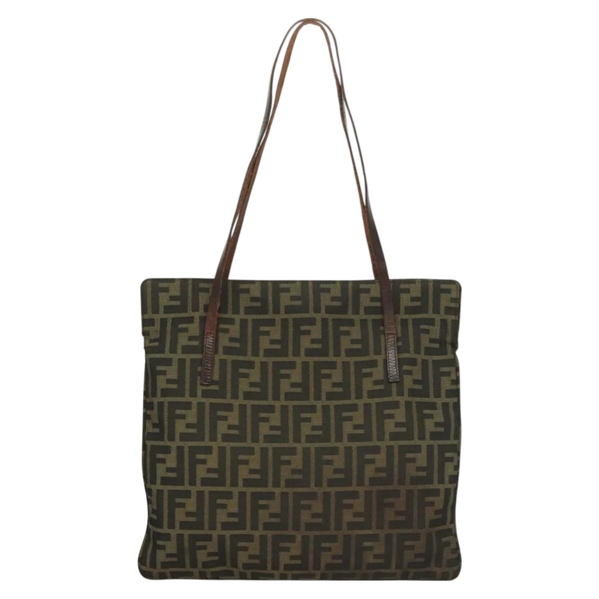 FENDI Zucca Canvas Shoulder Bag Brown Black Auth hk2786